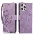 For iPhone 14 Pro Orchid Butterfly Embossed Leather Phone Case(Purple)