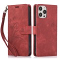 For iPhone 14 Pro Orchid Butterfly Embossed Leather Phone Case(Red)