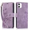 For iPhone 11 Orchid Butterfly Embossed Leather Phone Case(Purple)