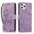 For iPhone 11 Pro Orchid Butterfly Embossed Leather Phone Case(Purple)