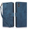 For iPhone XS Max Orchid Butterfly Embossed Leather Phone Case(Blue)