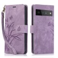 For Google Pixel 6a Orchid Butterfly Embossed Leather Phone Case(Purple)
