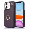 For iPhone 11 YM005 Skin Feel Card Bag Phone Case with Long Lanyard(Dark Purple)