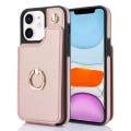 For iPhone 11 YM005 Skin Feel Card Bag Phone Case with Long Lanyard(Rose Gold)