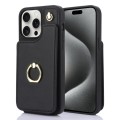 For iPhone 15 Pro YM005 Skin Feel Card Bag Phone Case with Long Lanyard(Black)