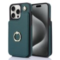 For iPhone 15 Pro YM005 Skin Feel Card Bag Phone Case with Long Lanyard(Green)