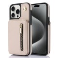 For iPhone 15 Pro Max YM006 Skin Feel Zipper Card Bag Phone Case with Dual Lanyard(Apricot)
