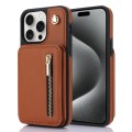 For iPhone 15 Pro Max YM006 Skin Feel Zipper Card Bag Phone Case with Dual Lanyard(Brown)