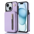 For iPhone 15 Plus YM006 Skin Feel Zipper Card Bag Phone Case with Dual Lanyard(Light Purple)