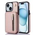 For iPhone 15 Plus YM006 Skin Feel Zipper Card Bag Phone Case with Dual Lanyard(Rose Gold)