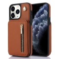 For iPhone 11 Pro YM006 Skin Feel Zipper Card Bag Phone Case with Dual Lanyard(Brown)