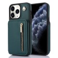 For iPhone 11 Pro YM006 Skin Feel Zipper Card Bag Phone Case with Dual Lanyard(Green)