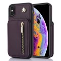 For iPhone X / XS YM006 Skin Feel Zipper Card Bag Phone Case with Dual Lanyard(Dark Purple)