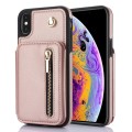 For iPhone X / XS YM006 Skin Feel Zipper Card Bag Phone Case with Dual Lanyard(Rose Gold)