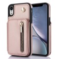 For iPhone XR YM006 Skin Feel Zipper Card Bag Phone Case with Dual Lanyard(Rose Gold)