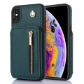 For iPhone XS Max YM006 Skin Feel Zipper Card Bag Phone Case with Dual Lanyard(Green)