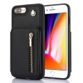 For iPhone 7 Plus / 8 Plus YM006 Skin Feel Zipper Card Bag Phone Case with Dual Lanyard(Black)