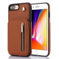 For iPhone 7 Plus / 8 Plus YM006 Skin Feel Zipper Card Bag Phone Case with Dual Lanyard(Brown)