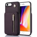 For iPhone SE 2020 / 2020 / 8 / 7 YM006 Skin Feel Zipper Card Bag Phone Case with Dual Lanyard(Dark