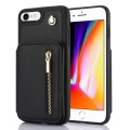 For iPhone SE 2020 / 2020 / 8 / 7 YM006 Skin Feel Zipper Card Bag Phone Case with Dual Lanyard(Black