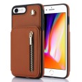For iPhone SE 2020 / 2020 / 8 / 7 YM006 Skin Feel Zipper Card Bag Phone Case with Dual Lanyard(Brown