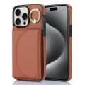For iPhone 15 Pro Max YM007 Ring Holder Card Bag Skin Feel Phone Case(Brown)