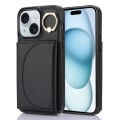 For iPhone 15 Plus YM007 Ring Holder Card Bag Skin Feel Phone Case(Black)