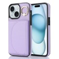 For iPhone 15 YM007 Ring Holder Card Bag Skin Feel Phone Case(Purple)