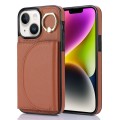 For iPhone 14 YM007 Ring Holder Card Bag Skin Feel Phone Case(Brown)