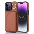 For iPhone 14 Pro YM007 Ring Holder Card Bag Skin Feel Phone Case(Brown)