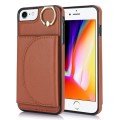 For iPhone SE 2020 / 2020 / 8 / 7 YM007 Ring Holder Card Bag Skin Feel Phone Case(Brown)