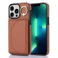 For iPhone 13 Pro Max YM007 Ring Holder Card Bag Skin Feel Phone Case(Brown)