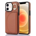 For iPhone 12 / 12 Pro YM007 Ring Holder Card Bag Skin Feel Phone Case(Brown)