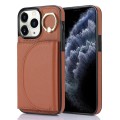 For iPhone 11 Pro YM007 Ring Holder Card Bag Skin Feel Phone Case(Brown)