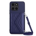For Honor X6a Rhombic Texture Card Bag RFID Phone Case with Long Lanyard(Dark Purple)
