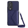 For Honor 90 Rhombic Texture Card Bag RFID Phone Case with Long Lanyard(Dark Purple)