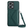 For Honor X7a / Play 7T Rhombic Texture Card Bag RFID Phone Case with Long Lanyard(Green)