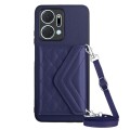 For Honor X7a / Play 7T Rhombic Texture Card Bag RFID Phone Case with Long Lanyard(Dark Purple)