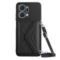 For Honor X7a / Play 7T Rhombic Texture Card Bag RFID Phone Case with Long Lanyard(Black)