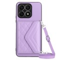 For Honor X8a Rhombic Texture Card Bag RFID Phone Case with Long Lanyard(Light Purple)