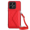 For Honor X8a Rhombic Texture Card Bag RFID Phone Case with Long Lanyard(Red)