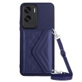 For Honor X50i Rhombic Texture Card Bag RFID Phone Case with Long Lanyard(Dark Purple)