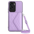 For Honor X50i Rhombic Texture Card Bag RFID Phone Case with Long Lanyard(Light Purple)