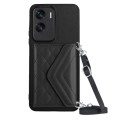 For Honor X50i Rhombic Texture Card Bag RFID Phone Case with Long Lanyard(Black)