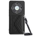 For Honor X9b / Magic6 Lite Rhombic Texture Card Bag RFID Phone Case with Long Lanyard(Black)