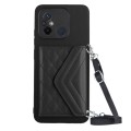 For Xiaomi Redmi 12C / 11A Rhombic Texture Card Bag RFID Phone Case with Long Lanyard(Black)