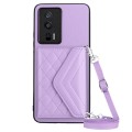 For Xiaomi Redmi K60 / K60 Pro Rhombic Texture Card Bag RFID Phone Case with Long Lanyard(Light Purp