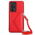 For Xiaomi Redmi K60 / K60 Pro Rhombic Texture Card Bag RFID Phone Case with Long Lanyard(Red)