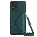 For Xiaomi Redmi Note 12 Turbo Rhombic Texture Card Bag RFID Phone Case with Long Lanyard(Green)