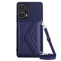 For Xiaomi Redmi Note 12 Turbo Rhombic Texture Card Bag RFID Phone Case with Long Lanyard(Dark Purpl